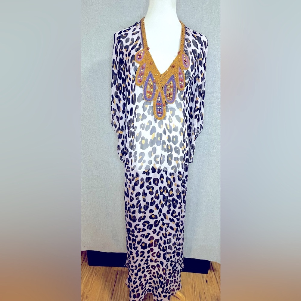 DIANE VON FURSTENBERG KAMEA LEOPARD SILK KAFTAN CAFTAN MAXI DRESS